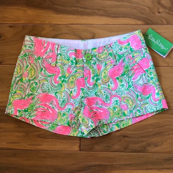 Lilly Pulitzer Walsh Shorts Hot Wings Flamingo - Picture 2 of 8